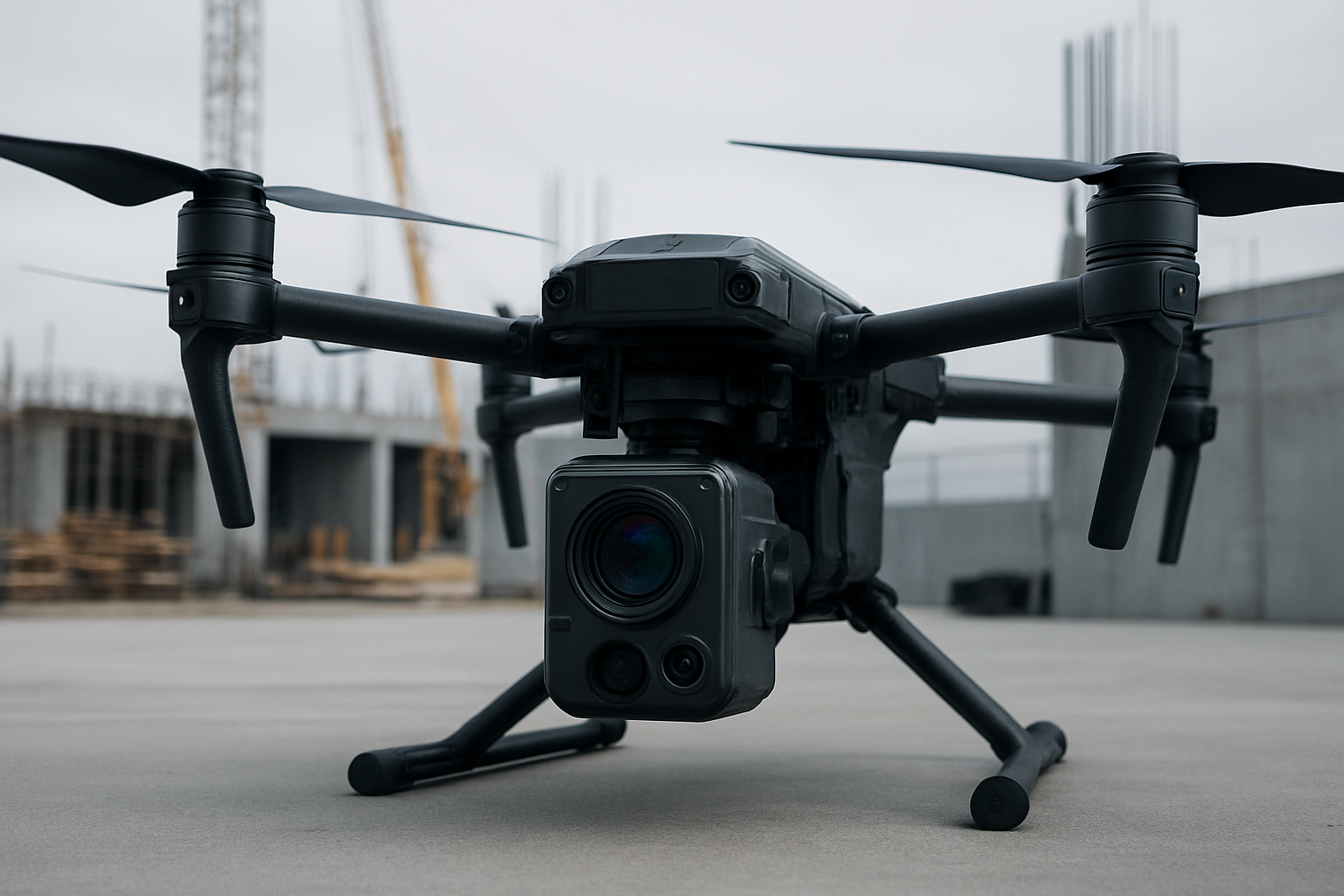 Aerial robot sensor payload prepared for construction site mapping.